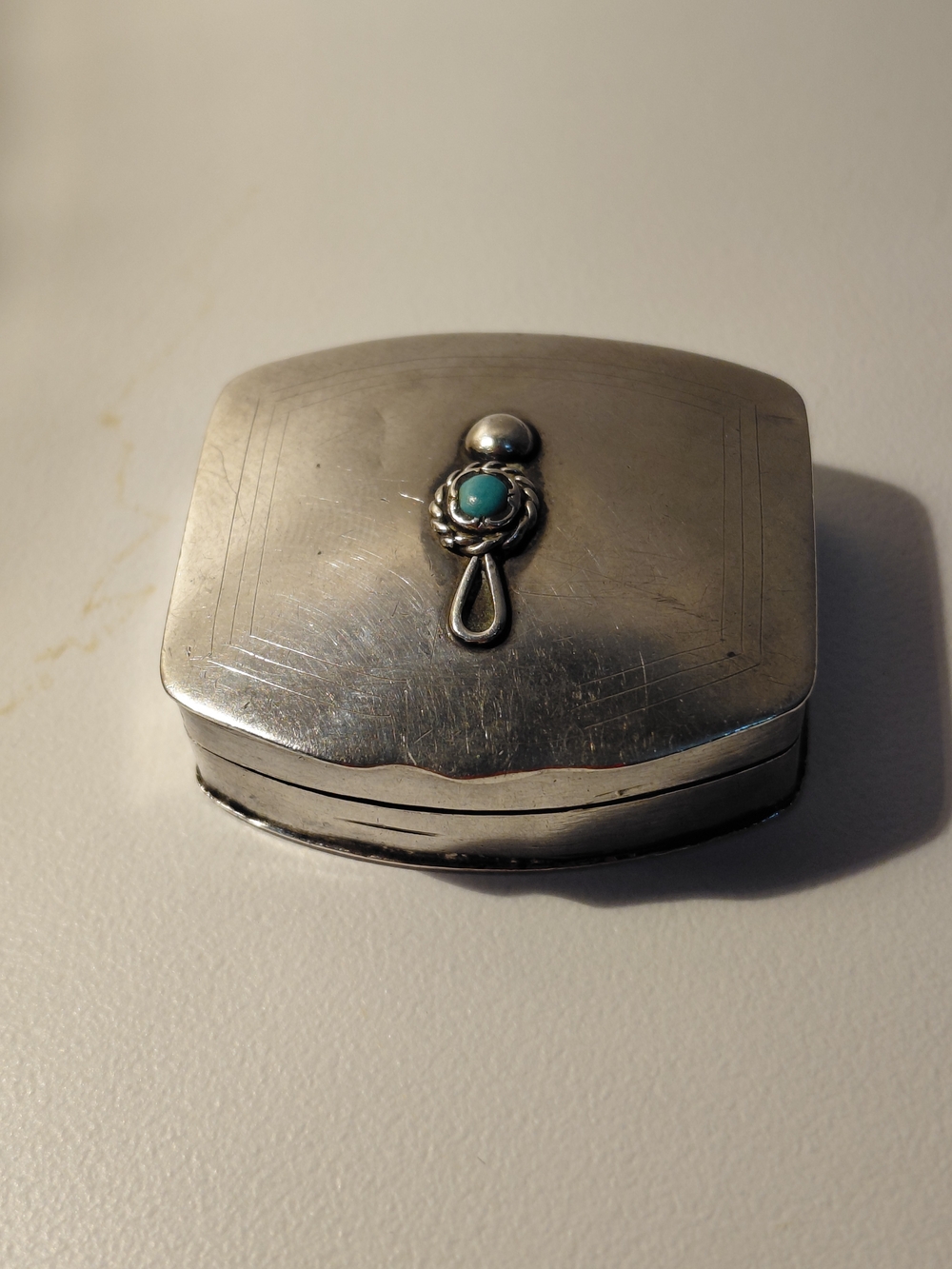 Sterling Silver Men's Trinket Box with Turquoise Accent